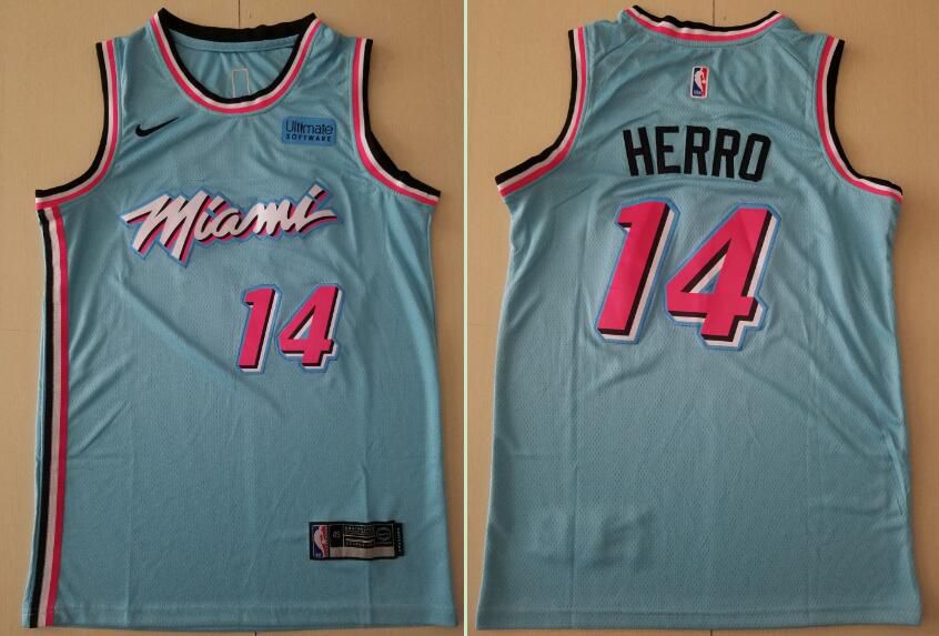 Men Miami Heat 14 Herro Blue Nike Game NBA Jerseys